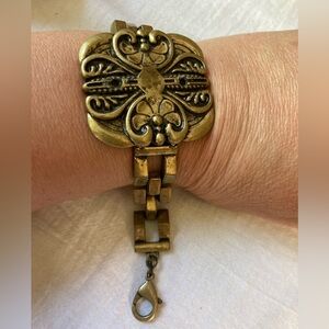 Lulu‎ Frost for J. Crew Art Deco Inspired Antiqued Gold Tone Bracelet